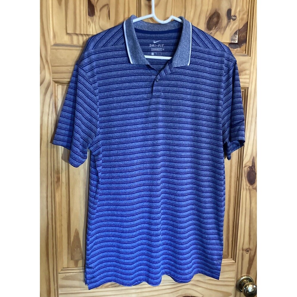 Nike Dri-Fit Vapor Control Blue Striped Golf Polo Shirt Size Large Preowned